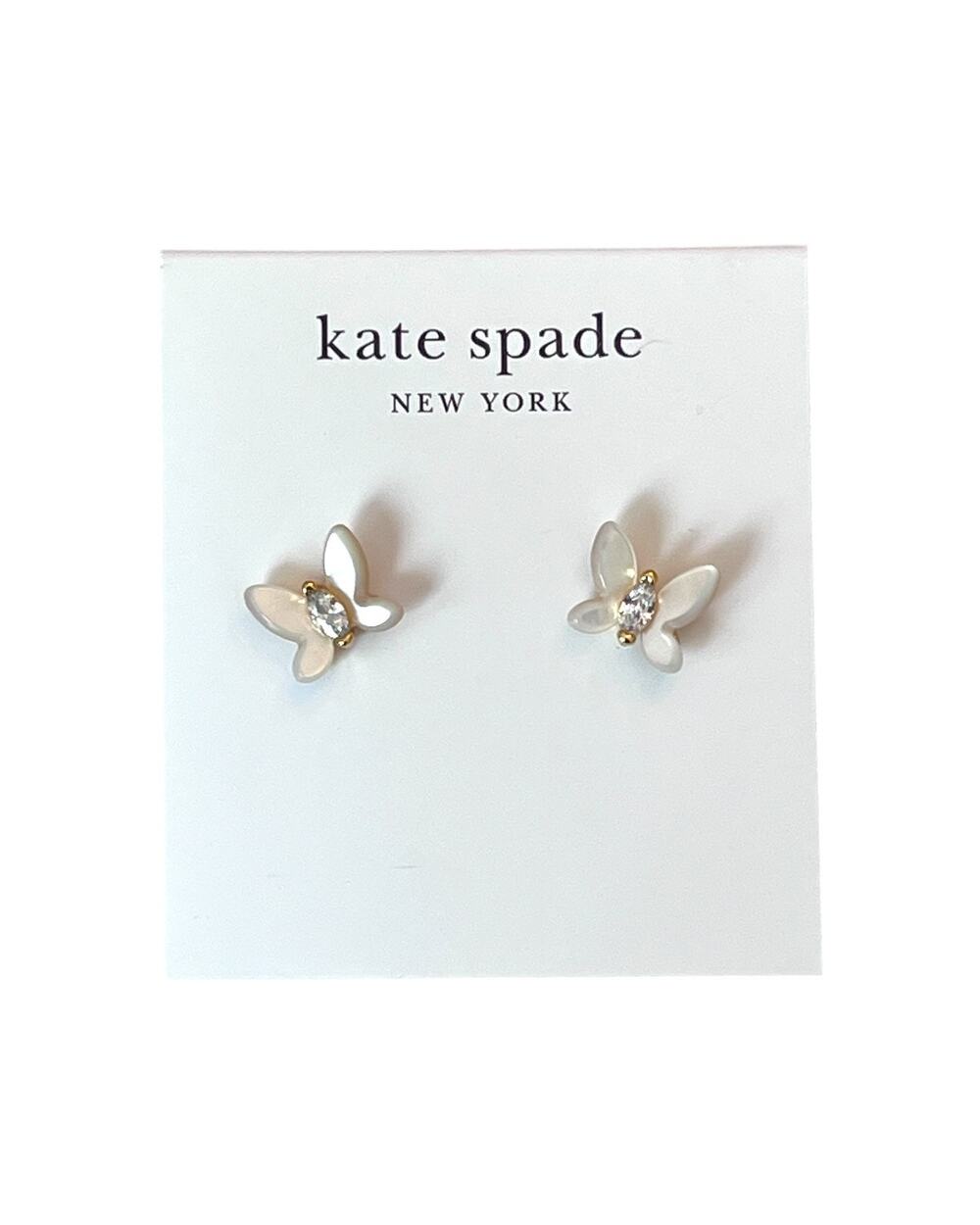 Kate Spade Social Butterfly Enamel Stud Earrings Gold Tone CZ Mini Butterfly NWT
